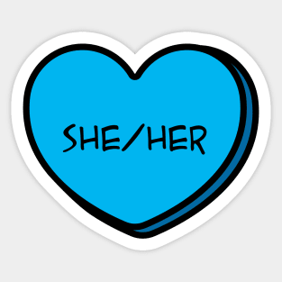 Pronoun She/Her Conversation Heart in Blue Sticker